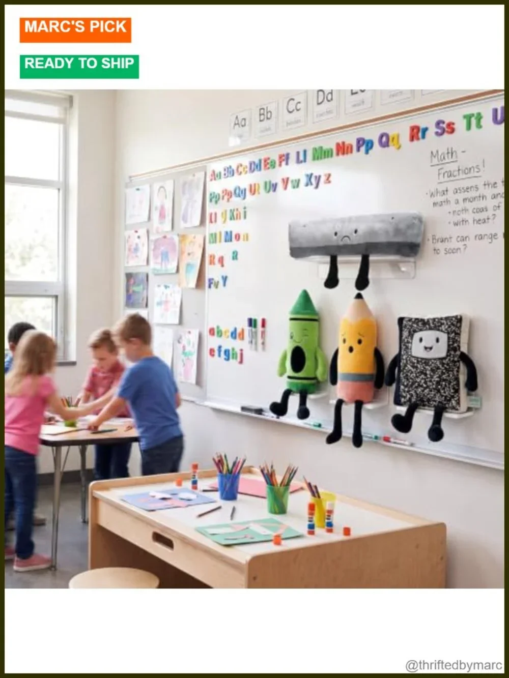 Classroom Plush Set - 4 Pieces, Crayon Pencil Ruler Notebook Stuffed Animals,
